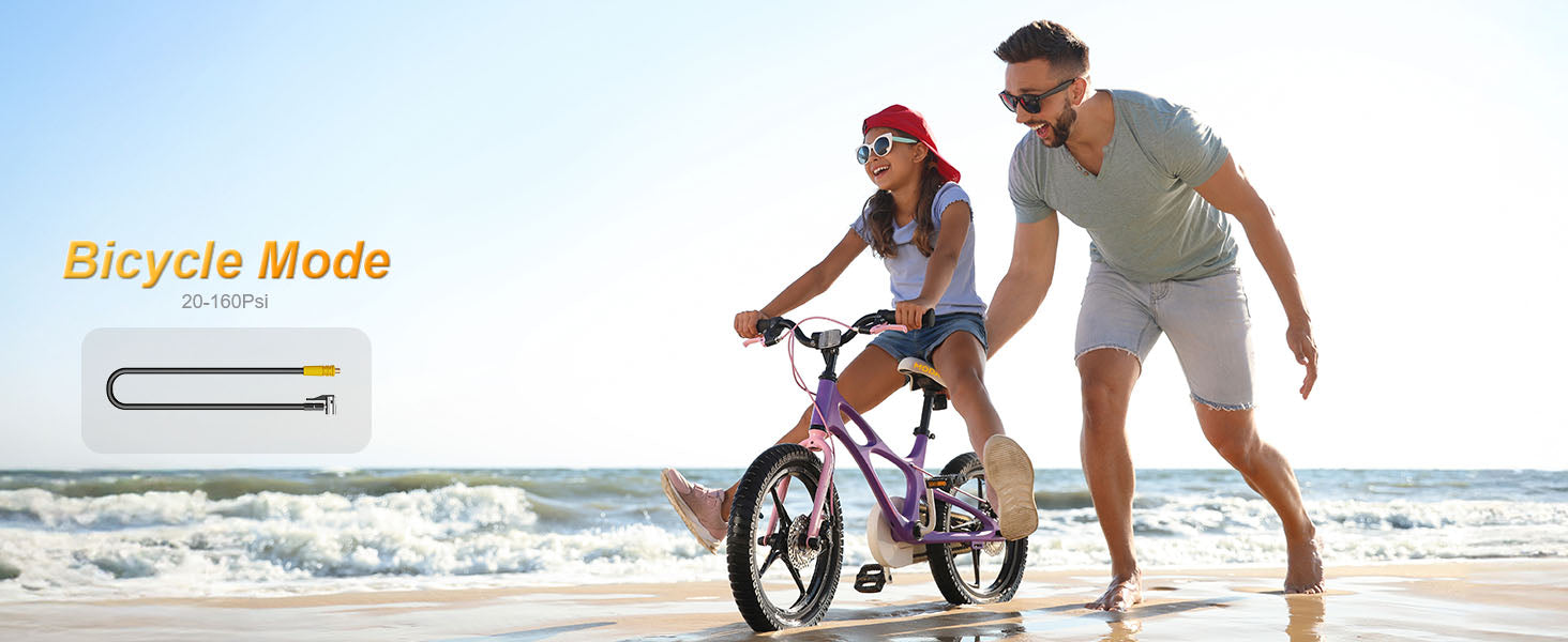 MODARI Tire Inflator in Bicycle Mode - Powerful Inflation Capabilities from 20 to 160 PSI, Perfect for Cycling Enthusiasts and Outdoor Adventures. Designed for Quick and Accurate Tire Pressure Adjustment.
