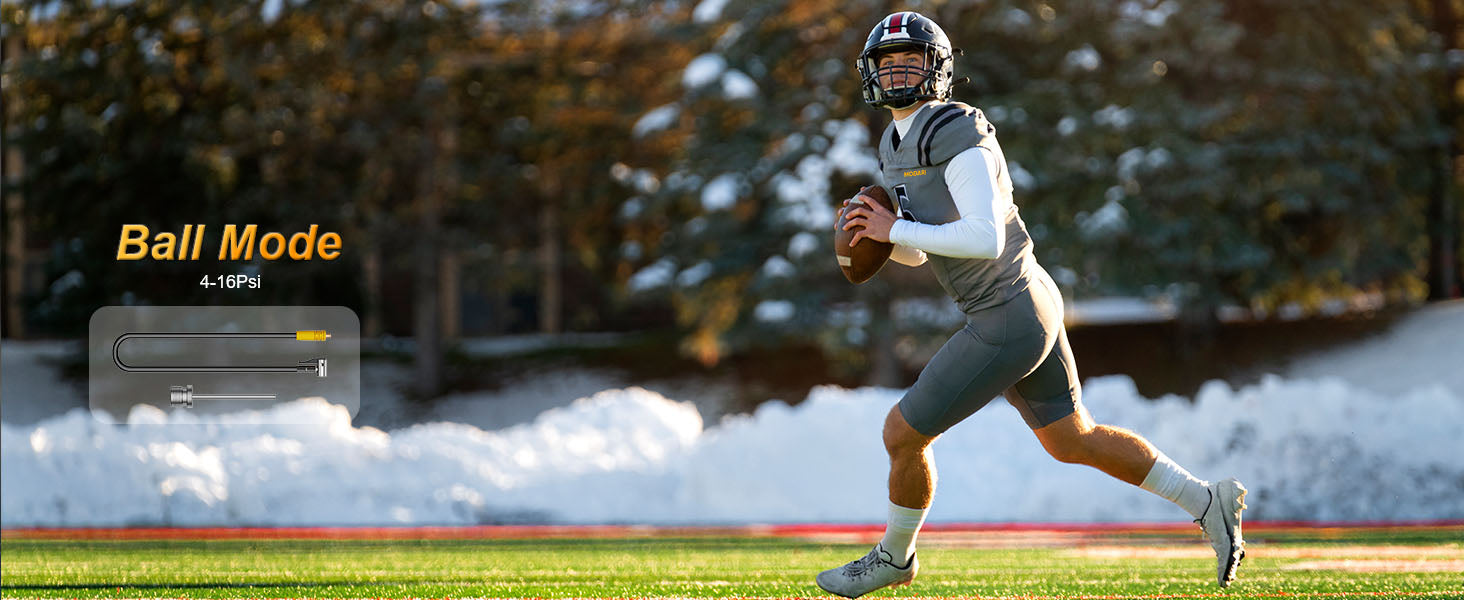MODARI Tire Inflator in Ball Mode - Accurate Pressure Adjustment from 4 to 16 PSI, Perfect for Sports Enthusiasts and Athletes Who Require Consistent Performance in Footballs and Other Sports Balls.