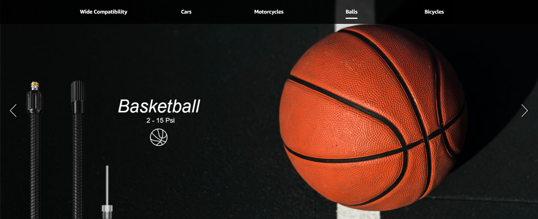 MODARI Tire Inflator Portable Air Compressor for balls - Black wireless air pump hose with a basketball, inflating 2-15 PSI, perfect for sports use from MODARI.